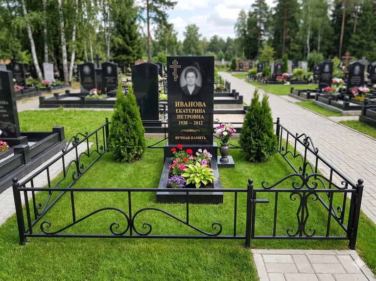 Зелёный газон на могильном участке в Самаре