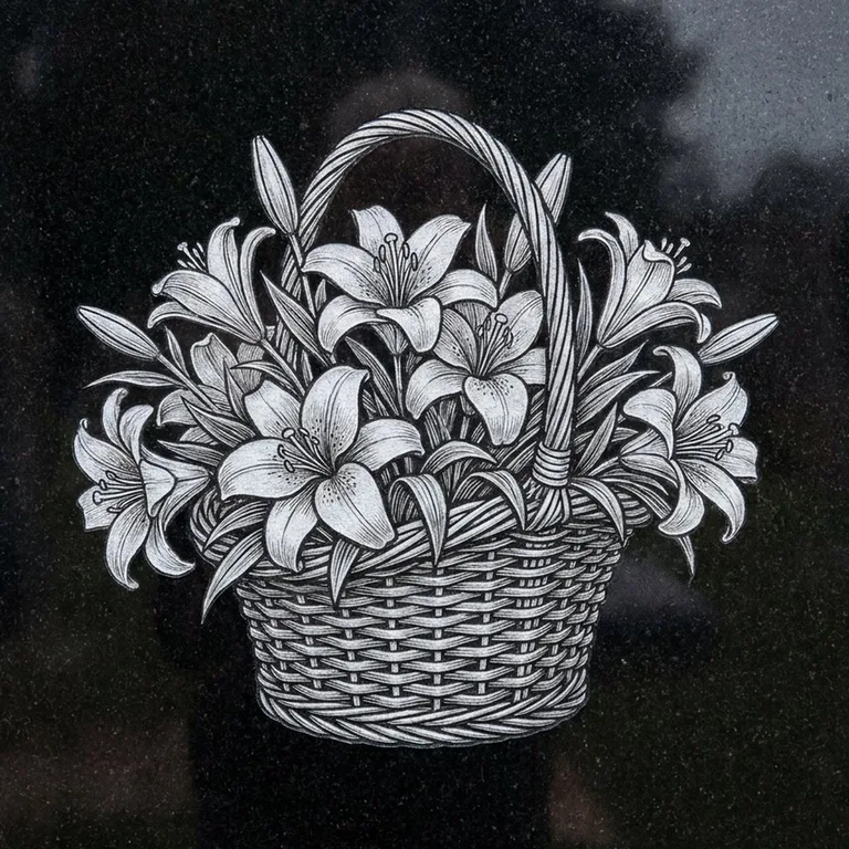 Корзина лилий — гравировка на памятник в Самаре