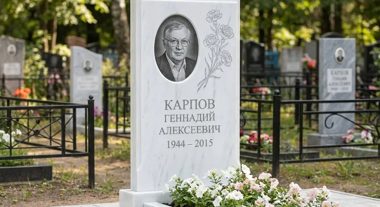 Памятник с гравировкой гвоздик — выполненная работа «Карпов» в Самаре
