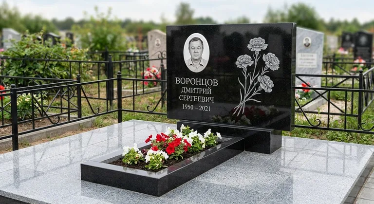 Памятник с гравировкой гвоздик — выполненная работа «Воронцов» в Самаре