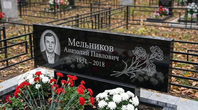 Памятник с гравировкой гвоздик — выполненная работа «Мельников» в Самаре