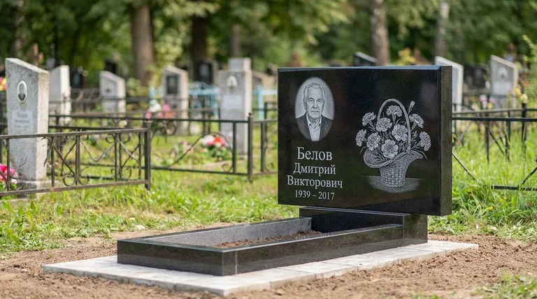 Памятник с гравировкой гвоздик — выполненная работа «Белов» в Самаре