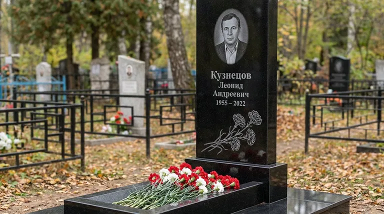 Памятник с гравировкой гвоздик — выполненная работа «Кузнецов» в Самаре
