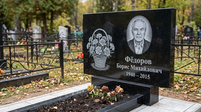 Памятник с гравировкой гвоздик — выполненная работа «Фёдоров» в Самаре