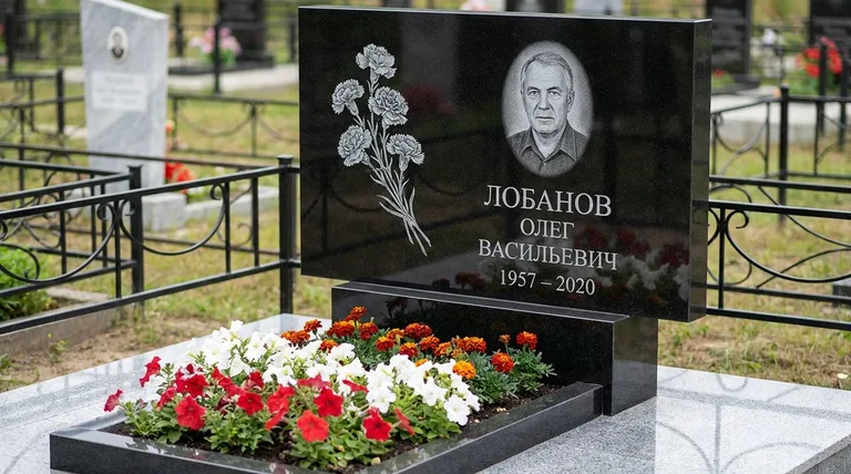 Памятник с гравировкой гвоздик — выполненная работа «Лобанов» в Самаре