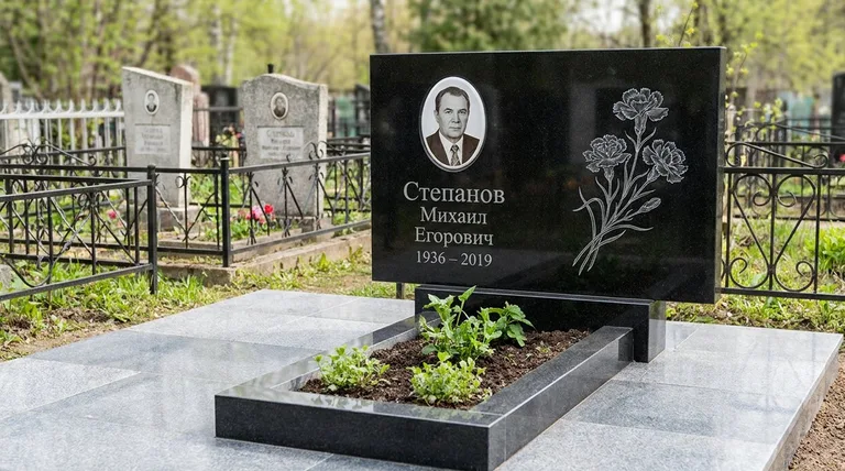 Памятник с гравировкой гвоздик — выполненная работа «Степанов» в Самаре