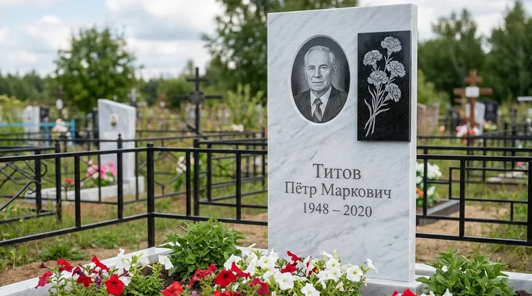 Памятник с гравировкой гвоздик — выполненная работа «Титов» в Самаре
