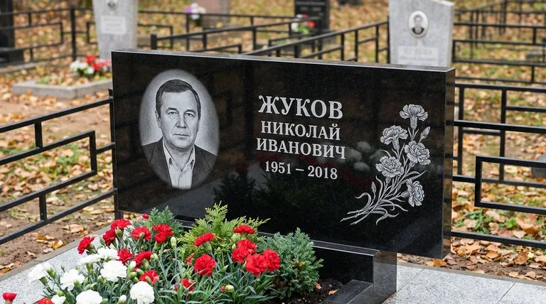 Памятник с гравировкой гвоздик — выполненная работа «Жуков» в Самаре