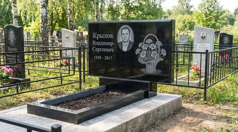 Памятник с гравировкой гвоздик — выполненная работа «Крылов» в Самаре