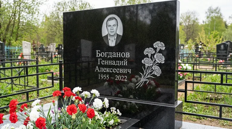 Памятник с гравировкой гвоздик — выполненная работа «Богданов» в Самаре
