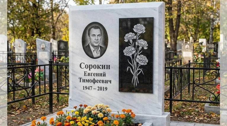 Памятник с гравировкой гвоздик — выполненная работа «Сорокин» в Самаре