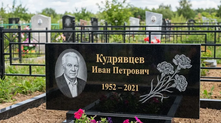 Памятник с гравировкой гвоздик — выполненная работа «Кудрявцев» в Самаре