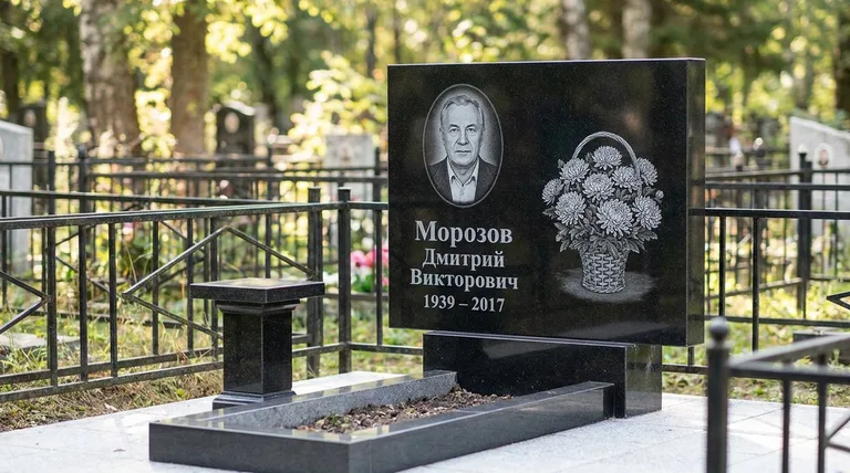 Памятник с гравировкой хризантем — выполненная работа «Морозов» в Самаре