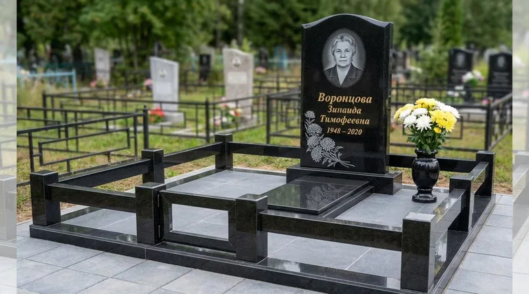 Памятник с гравировкой хризантем — выполненная работа «Воронцова» в Самаре