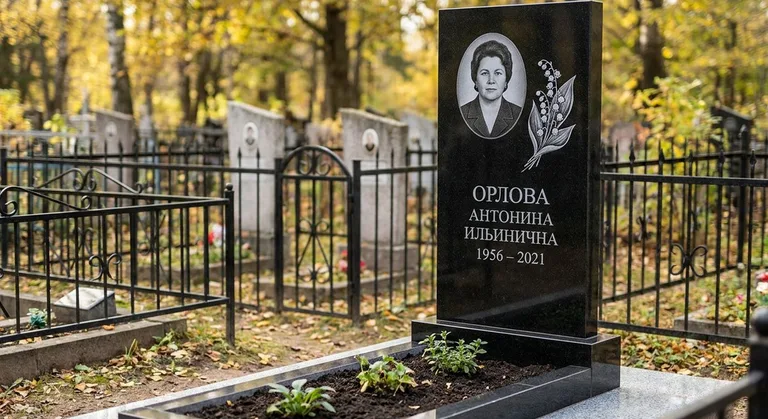 Памятник с гравировкой ландышей — выполненная работа «Орлова» в Самаре