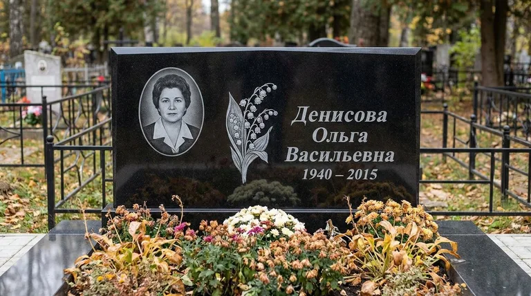 Памятник с гравировкой ландышей — выполненная работа «Денисова» в Самаре