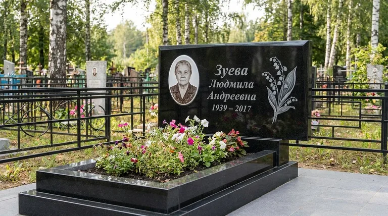 Памятник с гравировкой ландышей — выполненная работа «Зуева» в Самаре