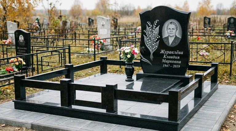 Памятник с гравировкой ландышей — выполненная работа «Журавлёва» в Самаре