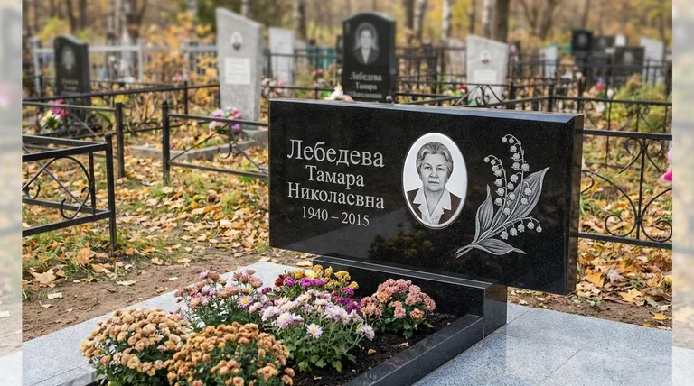 Памятник с гравировкой ландышей — выполненная работа «Лебедева» в Самаре