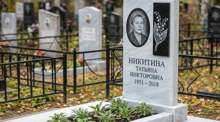 Памятник с гравировкой ландышей — выполненная работа «Никитина» в Самаре