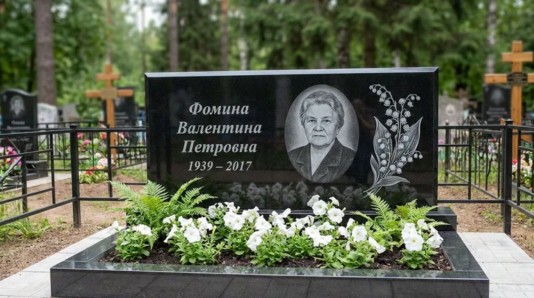 Памятник с гравировкой ландышей — выполненная работа «Фомина» в Самаре