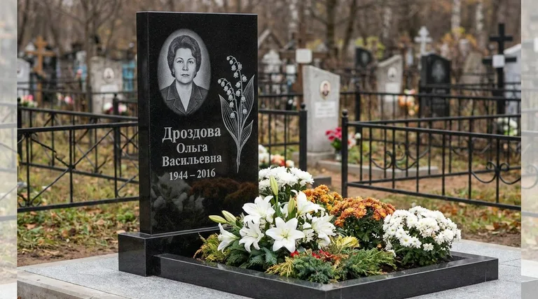 Памятник с гравировкой ландышей — выполненная работа «Дроздова» в Самаре