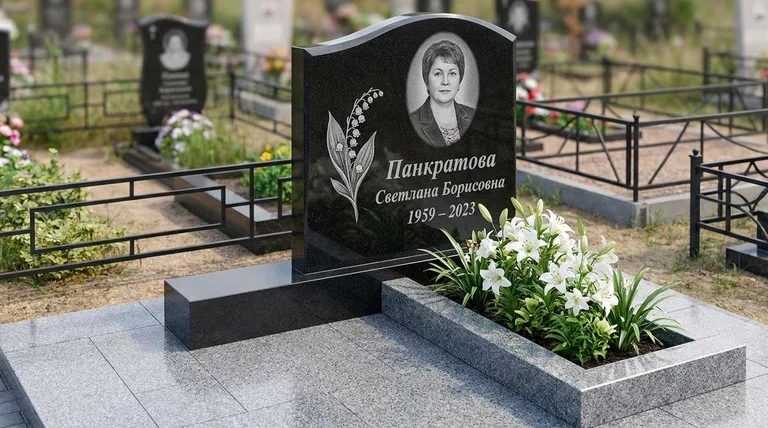 Памятник с гравировкой ландышей — выполненная работа «Панкратова» в Самаре