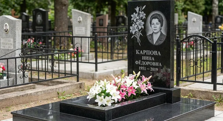 Памятник с гравировкой лилий — выполненная работа «Карпова» в Самаре