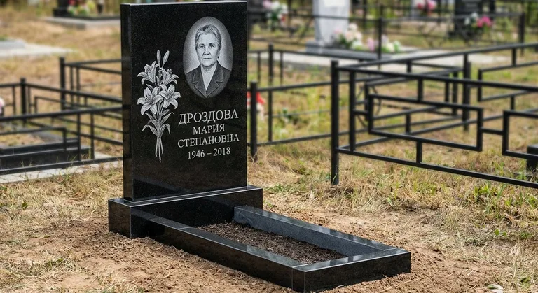 Памятник с гравировкой лилий — выполненная работа «Дроздова» в Самаре