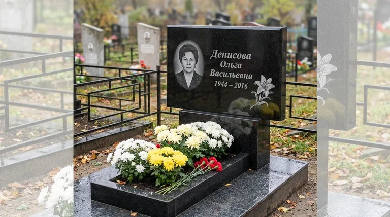 Памятник с гравировкой лилий — выполненная работа «Денисова» в Самаре