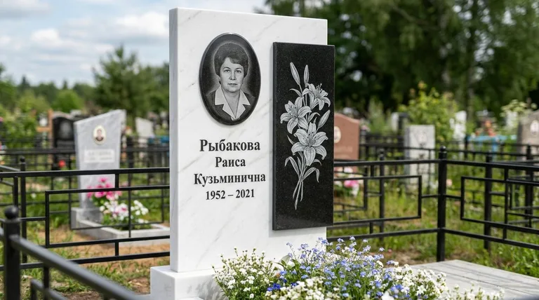 Памятник с гравировкой лилий — выполненная работа «Рыбакова» в Самаре