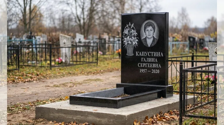 Памятник с гравировкой лилий — выполненная работа «Капустина» в Самаре