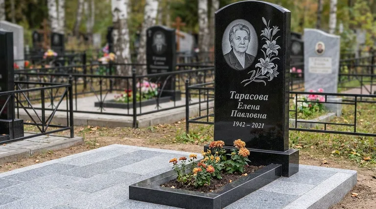 Памятник с гравировкой лилий — выполненная работа «Тарасова» в Самаре