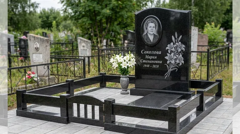 Памятник с гравировкой лилий — выполненная работа «Соколова» в Самаре