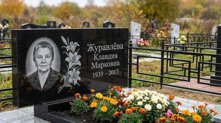Памятник с гравировкой лилий — выполненная работа «Журавлёва» в Самаре