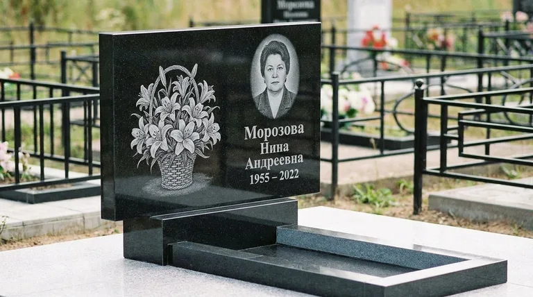 Памятник с гравировкой лилий — выполненная работа «Морозова» в Самаре