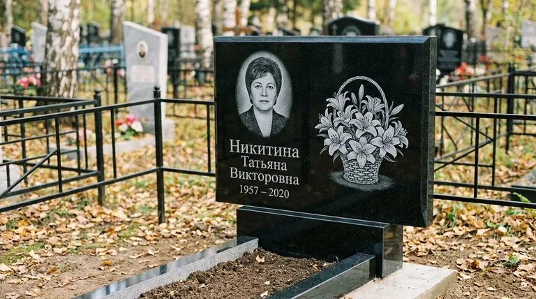 Памятник с гравировкой лилий — выполненная работа «Никитина» в Самаре