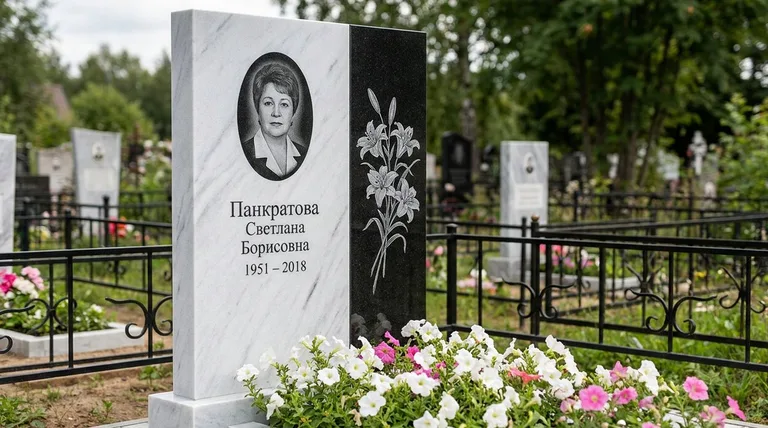 Памятник с гравировкой лилий — выполненная работа «Панкратова» в Самаре