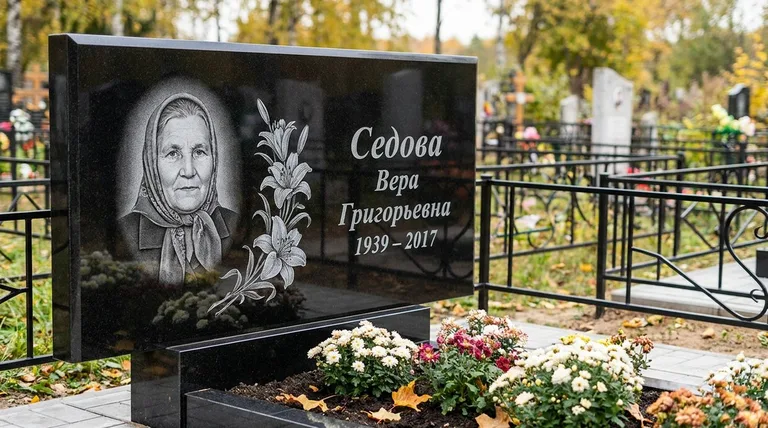 Памятник с гравировкой лилий — выполненная работа «Седова» в Самаре
