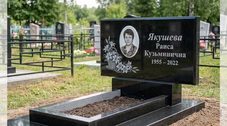 Памятник с гравировкой лилий — выполненная работа «Якушева» в Самаре