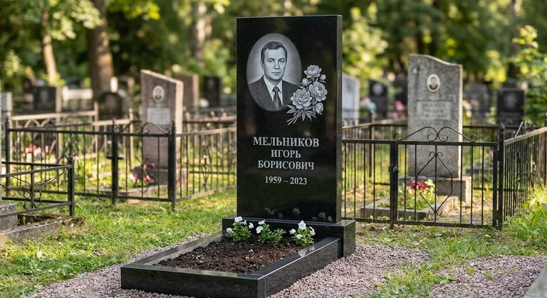 Памятник с гравировкой пионов — выполненная работа «Мельников» в Самаре