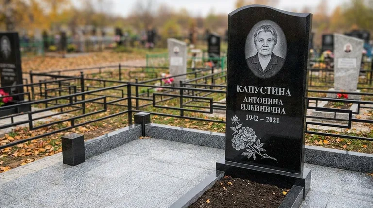 Памятник с гравировкой пионов — выполненная работа «Капустина» в Самаре