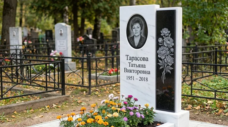 Памятник с гравировкой пионов — выполненная работа «Тарасова» в Самаре