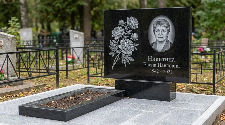Памятник с гравировкой пионов — выполненная работа «Никитина» в Самаре