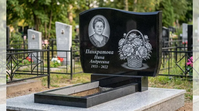 Памятник с гравировкой пионов — выполненная работа «Панкратова» в Самаре