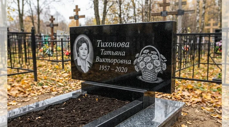 Памятник с гравировкой ромашек — выполненная работа «Тихонова» в Самаре