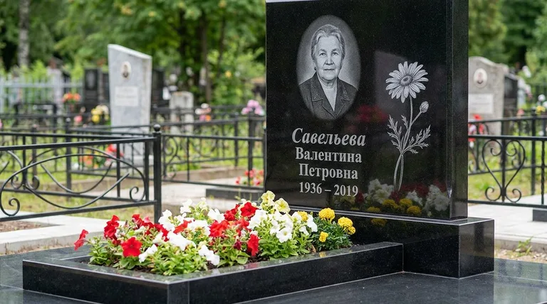 Памятник с гравировкой ромашек — выполненная работа «Савельева» в Самаре