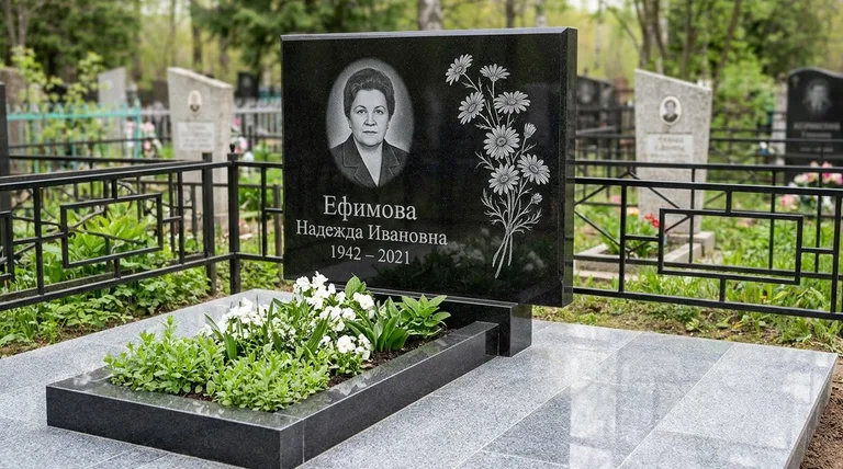 Памятник с гравировкой ромашек — выполненная работа «Ефимова» в Самаре