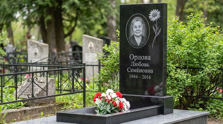 Памятник с гравировкой ромашек — выполненная работа «Орлова» в Самаре