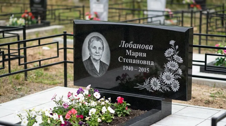 Памятник с гравировкой ромашек — выполненная работа «Лобанова» в Самаре